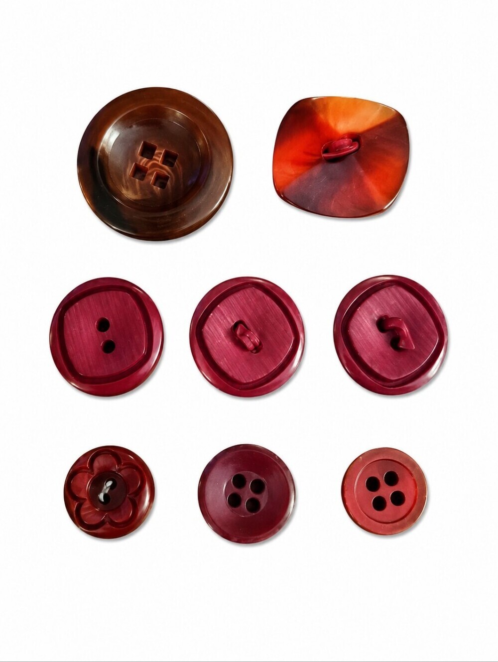 3/$30 Vintage Red Mother of Pearl and Acrylic Buttons